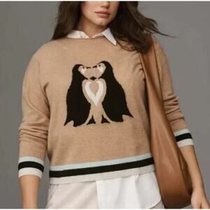 Anthropologie Maeve Cute Critter Graphic Sweater Penguin 100% cashmere sz small